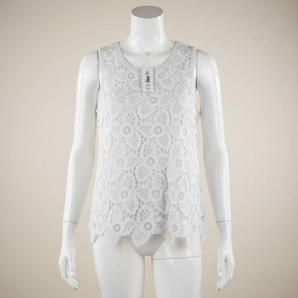 NWT Kiss & Fly White Floral Crochet Lace Overlay Sleeveless Tank Top Size XL